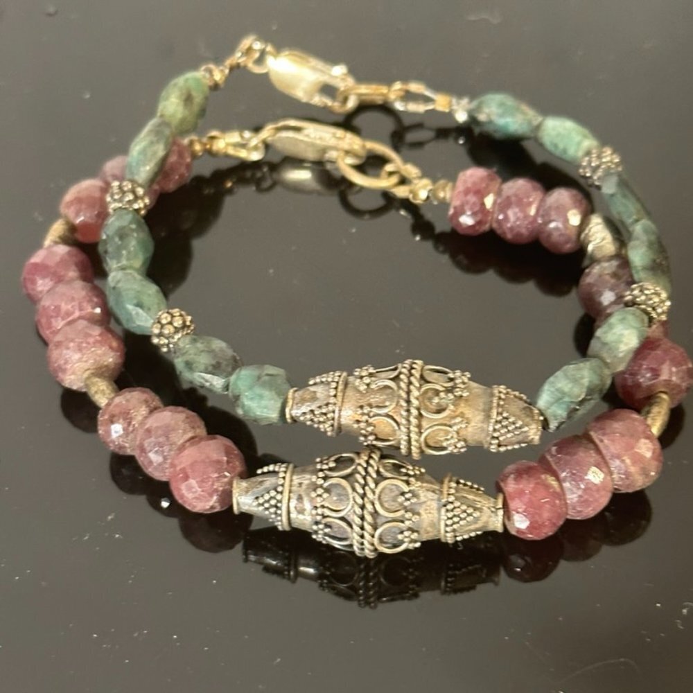 Ruby Emerald Gemstone Untreated Sterling Silver 925 Bracelets Karen Hill Tribe